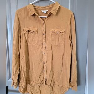 C Brand Womans Size Large Yellow Button Down Shirt 100% Rayon
